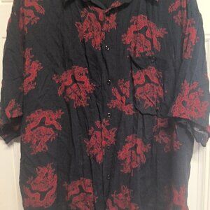 Vintage UNtied Button Shirt Balck With Red Dragon Design Size Medium